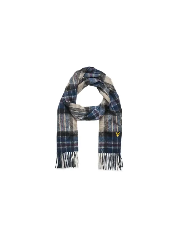 Lyle & Scott Men's Lambswool Blend Checked Scarf & Beanie Gift Set - Dark Navy Image 5