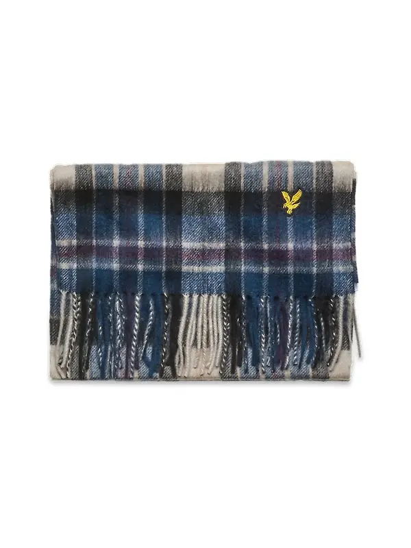 Lyle & Scott Men's Lambswool Blend Checked Scarf & Beanie Gift Set - Dark Navy Image 6
