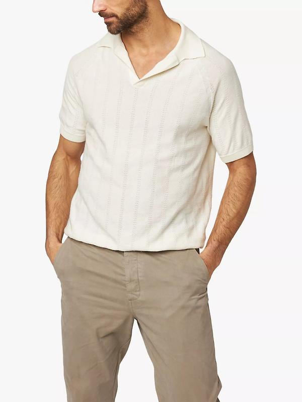 Peregrine Men's Alma Seersucker Knitted Made In England Polo Shirt - White Image 2