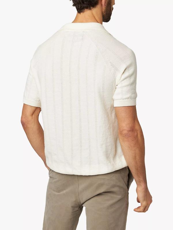 Peregrine Men's Alma Seersucker Knitted Made In England Polo Shirt - White Image 3