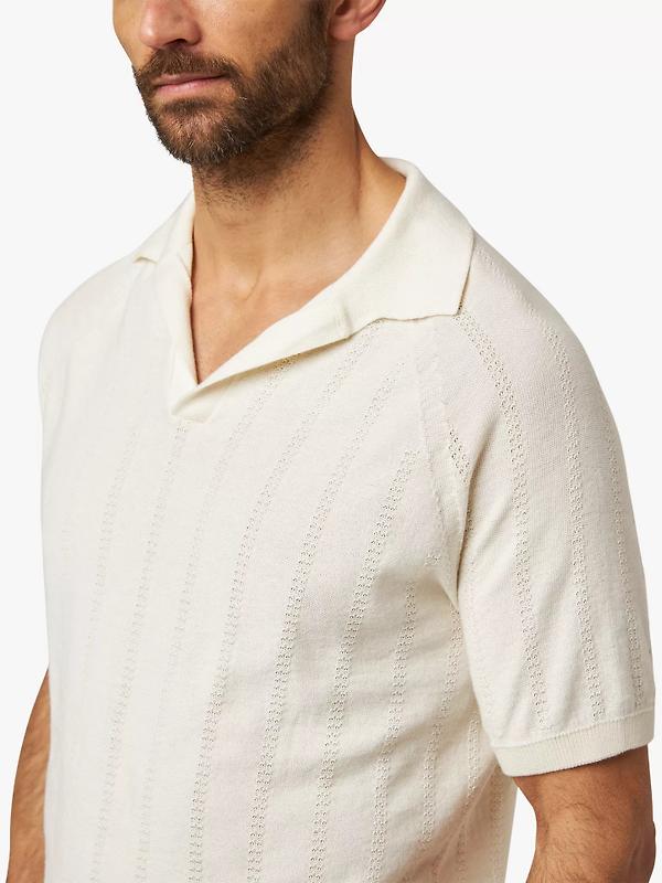 Peregrine Men's Alma Seersucker Knitted Made In England Polo Shirt - White Image 4