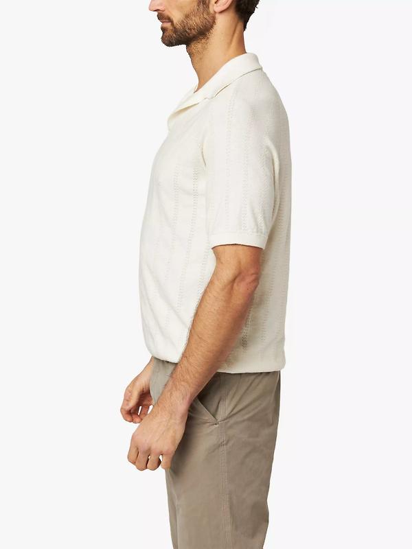Peregrine Men's Alma Seersucker Knitted Made In England Polo Shirt - White Image 5