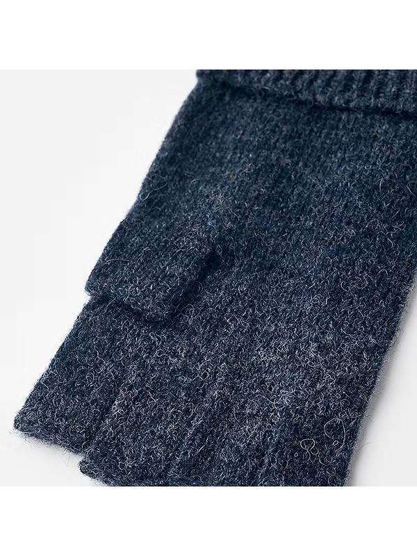 Hestra Raggwool Half Finger Knitted Gloves - Navy Image 3