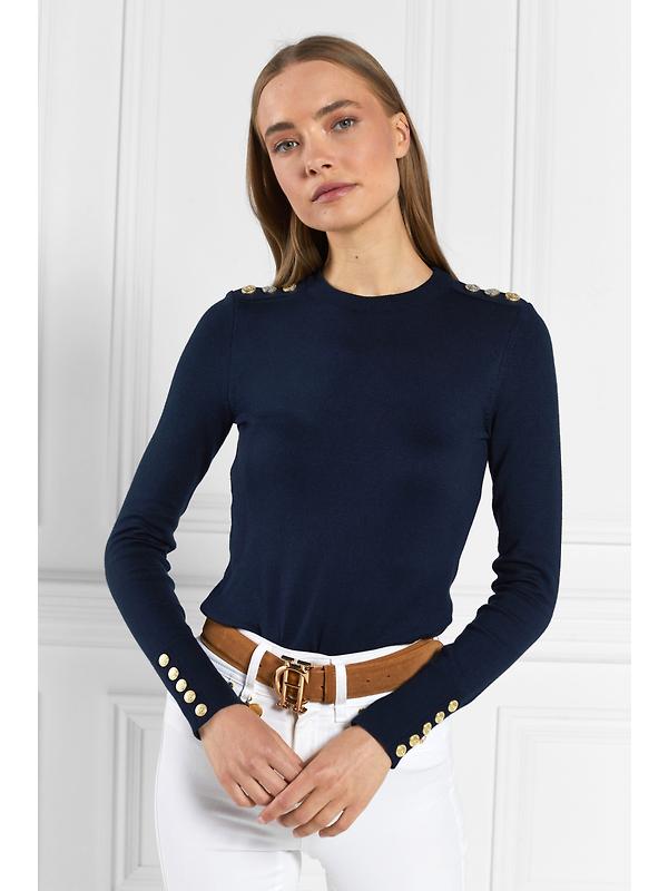 Holland Cooper Women's Buttoned Knit Crew Neck - Ink Navy Image 7