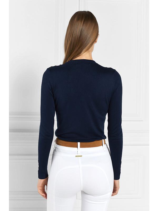 Holland Cooper Women's Buttoned Knit Crew Neck - Ink Navy Image 4