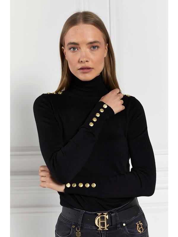 Holland Cooper Women's Buttoned Knit Roll Neck - Black Image 4