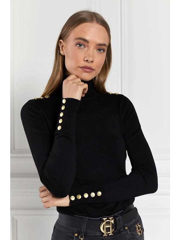 Holland Cooper Women's Buttoned Knit Roll Neck - Black Image 6