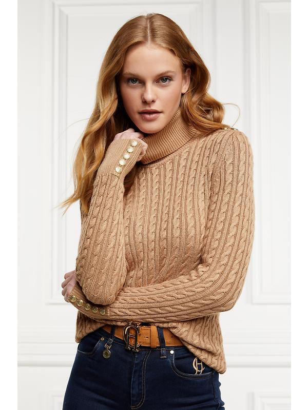 Holland Cooper Women's Seattle Roll Neck Cable Knit - Dark Camel Marl Image 4