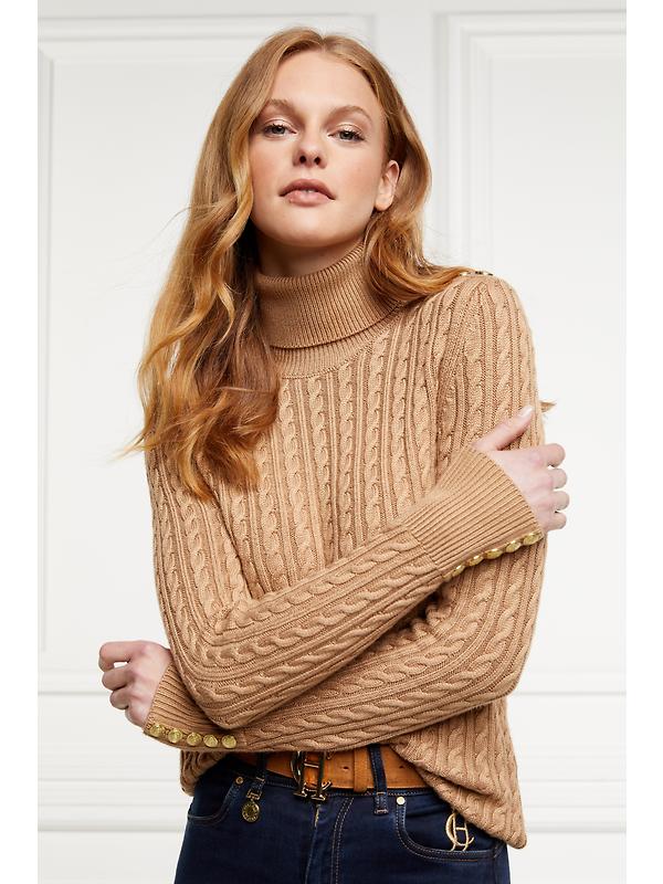 Holland Cooper Women's Seattle Roll Neck Cable Knit - Dark Camel Marl Image 7