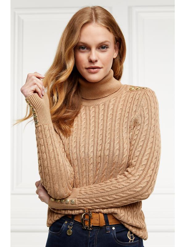 Holland Cooper Women's Seattle Roll Neck Cable Knit - Dark Camel Marl Image 11