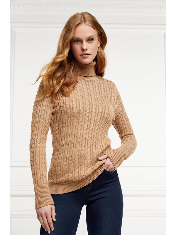 Holland Cooper Women's Seattle Roll Neck Cable Knit - Dark Camel Marl Image 9