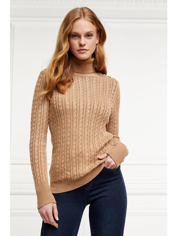 Holland Cooper Women's Seattle Roll Neck Cable Knit - Dark Camel Marl Image 2