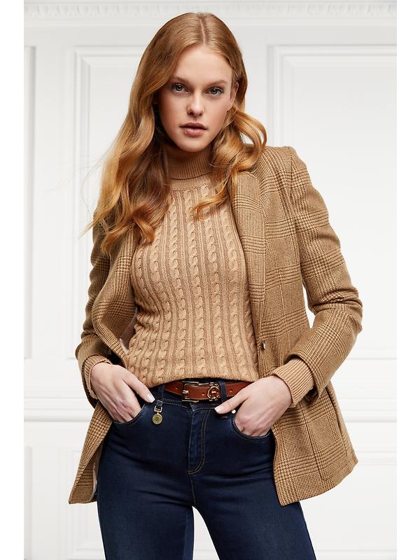 Holland Cooper Women's Seattle Roll Neck Cable Knit - Dark Camel Marl Image 6