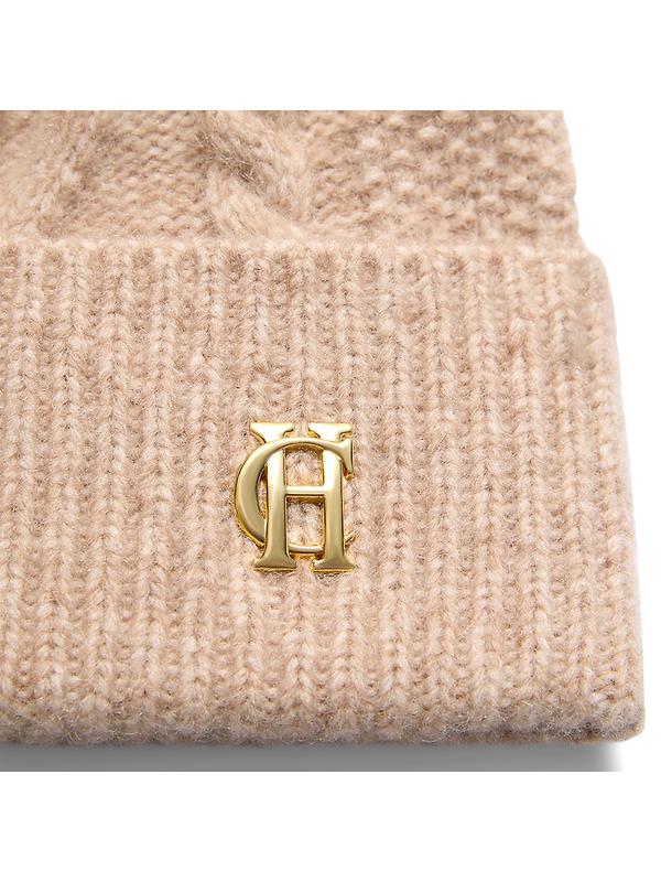 Holland Cooper Sloane Cable Bobble Hat - Taupe Marl Image 3