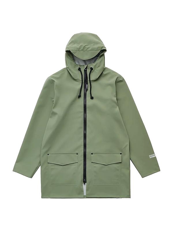 Stutterheim Stockholm Lightweight Patch Raincoat - Matte Dry Green Image 1