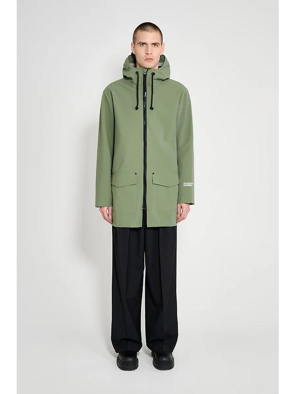 Stutterheim Stockholm Lightweight Patch Raincoat - Matte Dry Green Image 6