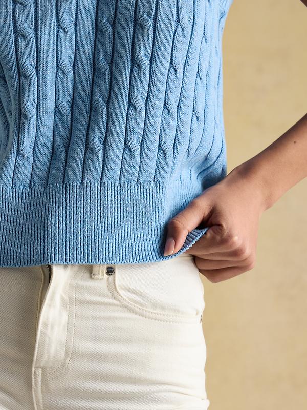 Joules Women's Janey Collar Cable Knit Tank - Blue Image 4