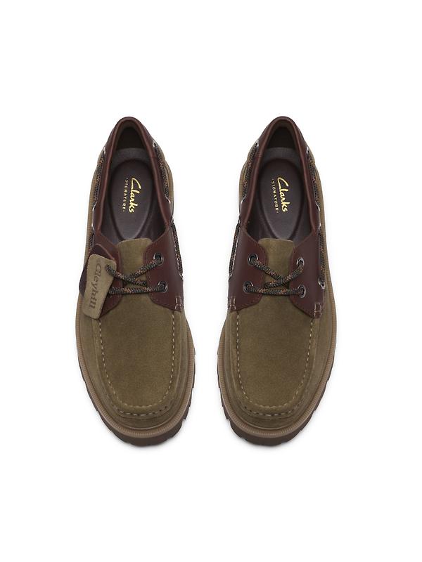 Clarks Men's Cleyhill Boat Shoes - Olive Combi Image 6