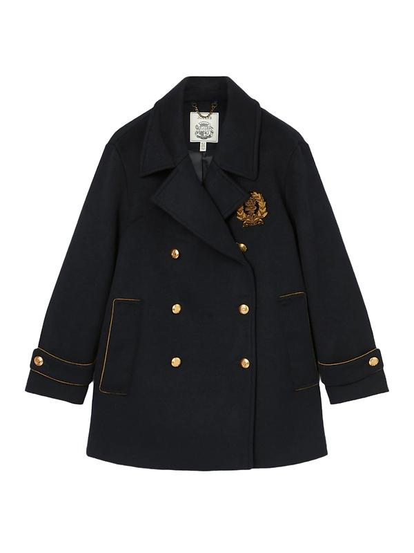 Joules Women's Belchamp Wool Blend Peacoat with Beaded Badge - Navy Image 1