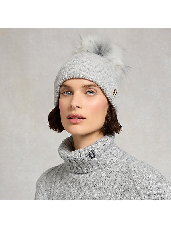 Holland Cooper Sloane Cable Bobble Hat - Grey Marl Image 2