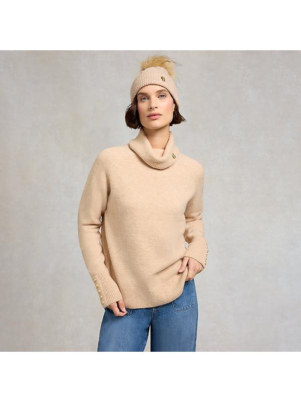 Holland Cooper Sloane Cable Bobble Hat - Taupe Marl Image 2