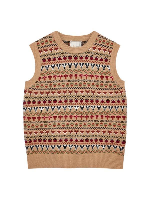 Joules Women's Woodland Crew Neck Intarsia Knitted Vest - Oatmeal Product Image