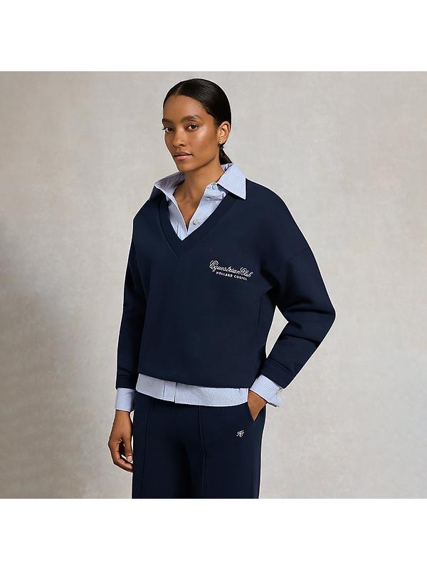 Holland Cooper Women's Relaxed Fit V-Neck Sweat - Ink Navy Ecru Image 7