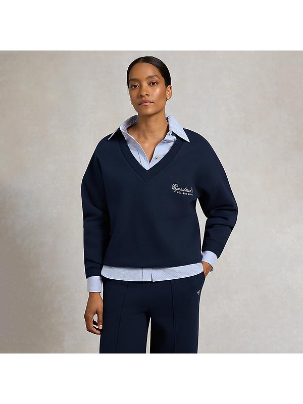Holland Cooper Women's Relaxed Fit V-Neck Sweat - Ink Navy Ecru Image 2