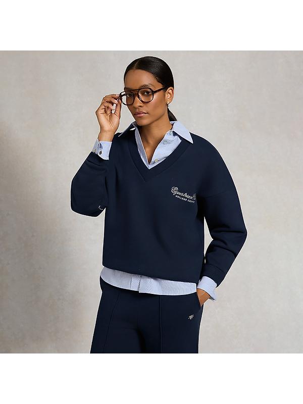 Holland Cooper Women's Relaxed Fit V-Neck Sweat - Ink Navy Ecru Image 3