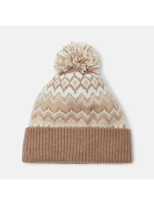 Joules Women's Kara Fairisle Bobble Beanie Hat - Neutral Image 4