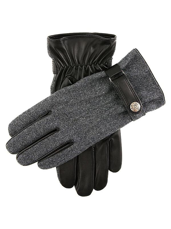 Dents Men's Guildford Three-Point Fleece-Lined Flannel and Leather Gloves - Charcoal/Black Image 1