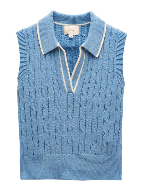 Joules Women's Janey Collar Cable Knit Tank - Blue Product Image