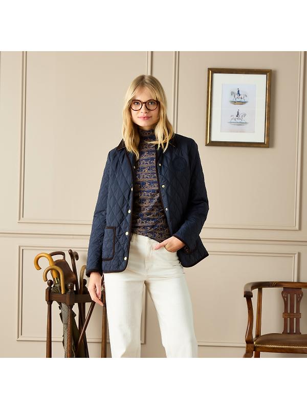 Joules Women's Quinn Showerproof Diamond Quilted Coat - Navy Image 2