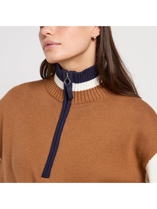 Joules Women's Varsity Colourblock Quarter Zip Jumper - Tan Brown Image 5