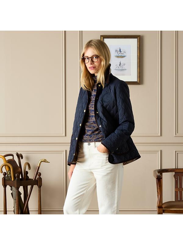 Joules Women's Quinn Showerproof Diamond Quilted Coat - Navy Image 3