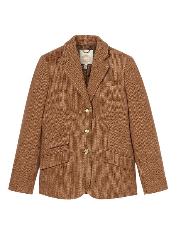 Joules Women's Canterly Formal Tweed Suit Blazer - Brown Herringbone Image 1