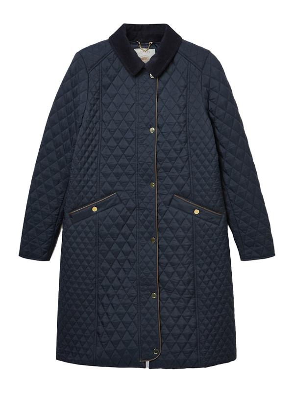 Joules Women's Rosewell Long Showerproof Longline Quilted Coat - Navy Image 1