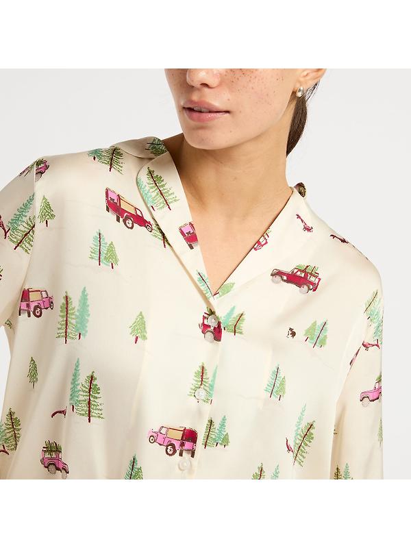 Joules Women's Bonnie Satin Pyjama Set - Cream/Land Rover Image 4
