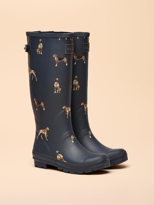 Joules Women's Adjustable Tall Printed Wellies - Navy Dog Image 2