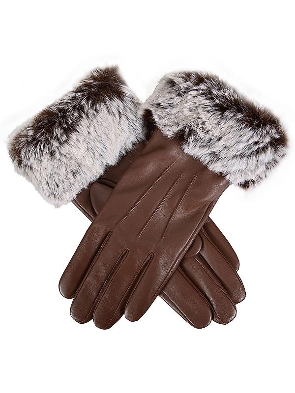 Dents Women's Sarah Touchscreen Leather Gloves with Faux Fur Cuffs - Chestnut Image 1