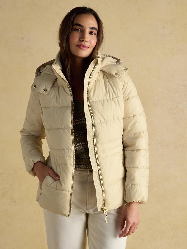 Joules Women's Hadlow Short Showerproof Padded Coat -  Neutral Image 9