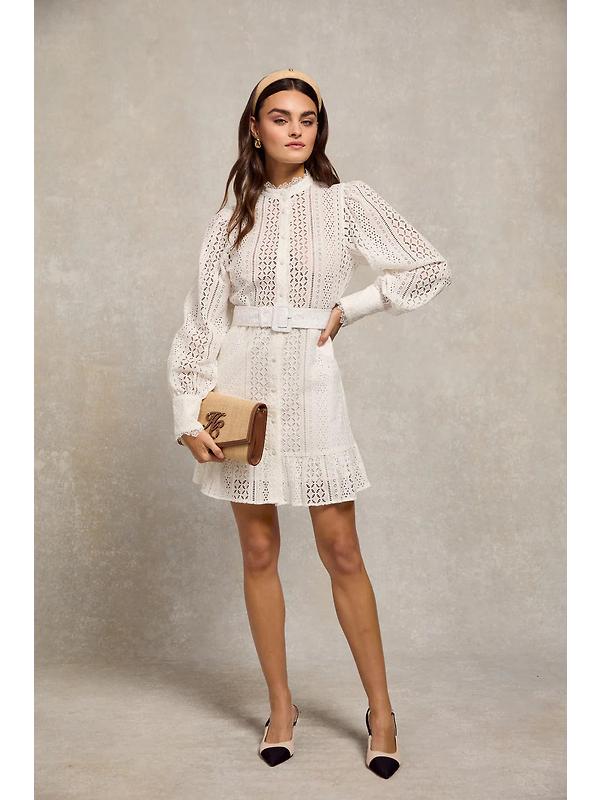 Holland Cooper Women's Collarless Broderie Mini Dress - White Image 3