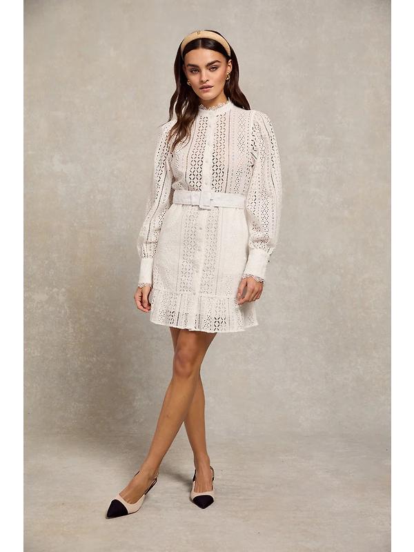 Holland Cooper Women's Collarless Broderie Mini Dress - White Image 9