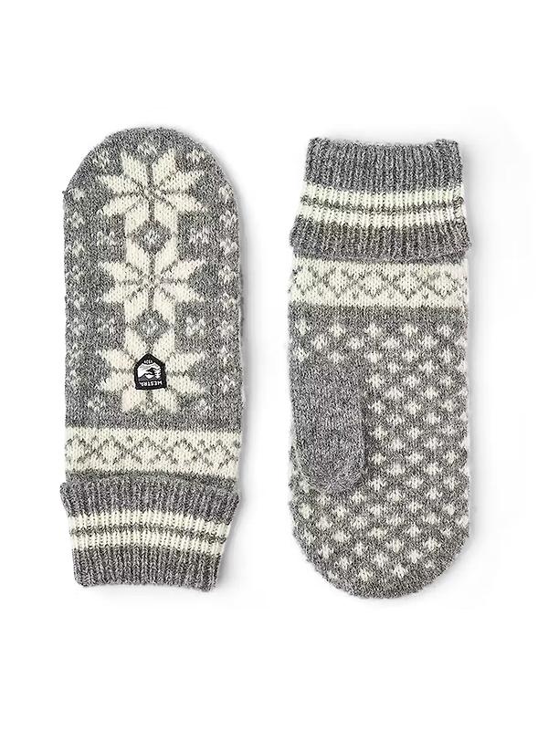 Hestra Isvik Knitted Mittens - Grey/Offwhite Image 1