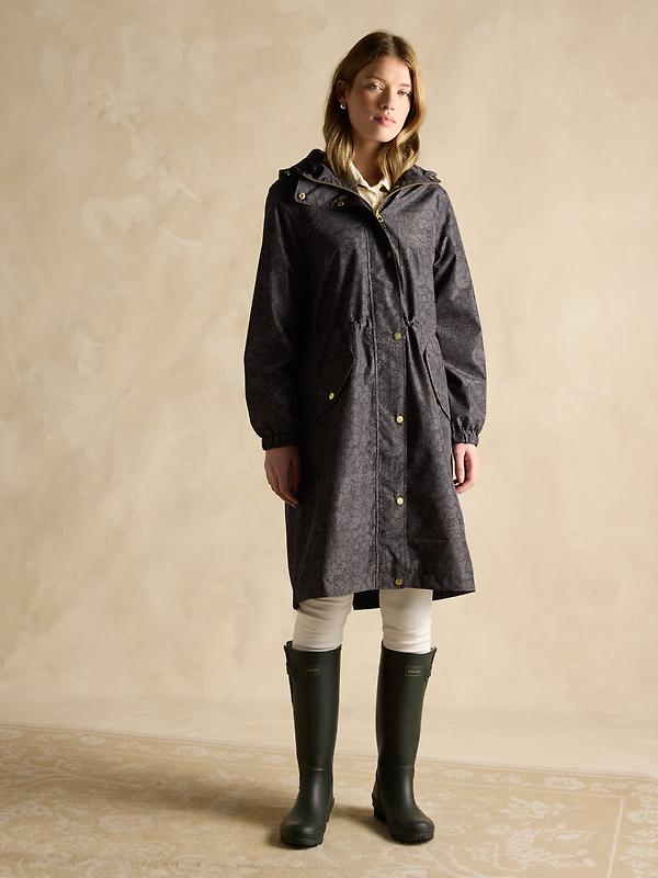 Joules Women's Holkham Waterproof Packable Raincoat - Black Floral Image 2