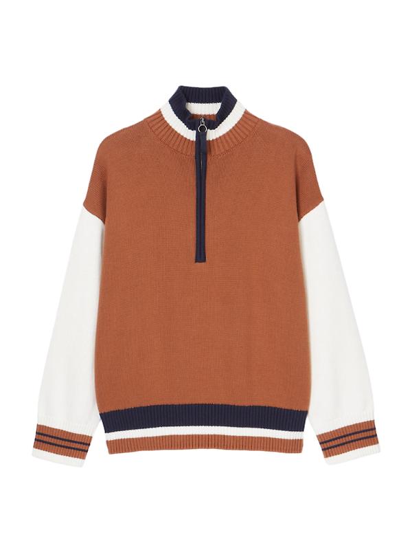 Joules Women's Varsity Colourblock Quarter Zip Jumper - Tan Brown Image 1