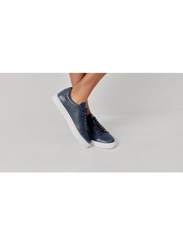 Oliver Sweeney Men's Almada Perforated Calf Leather Cupsole Trainers - Navy Image 2