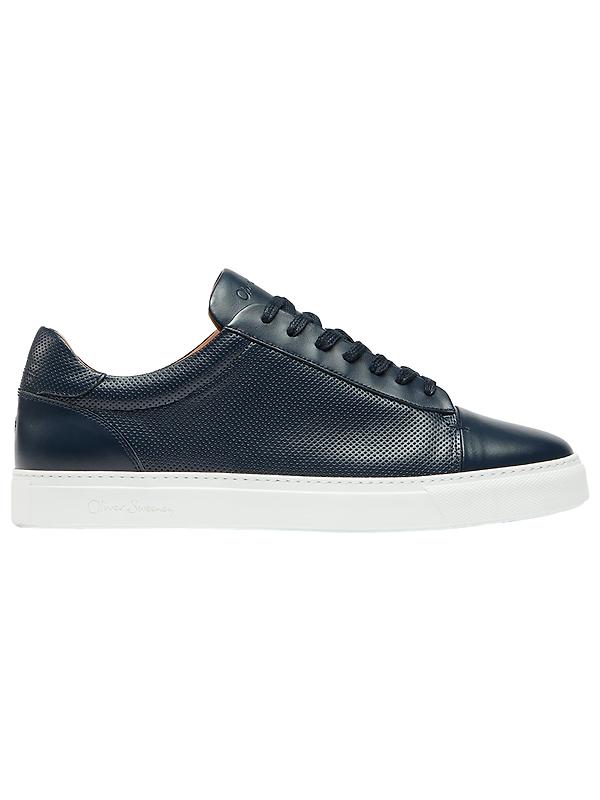 Oliver Sweeney Men's Almada Perforated Calf Leather Cupsole Trainers - Navy Image 1