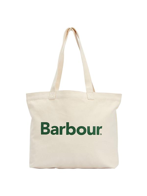 Barbour Logo Tote Bag - Ecru/Barbour Green Image 1