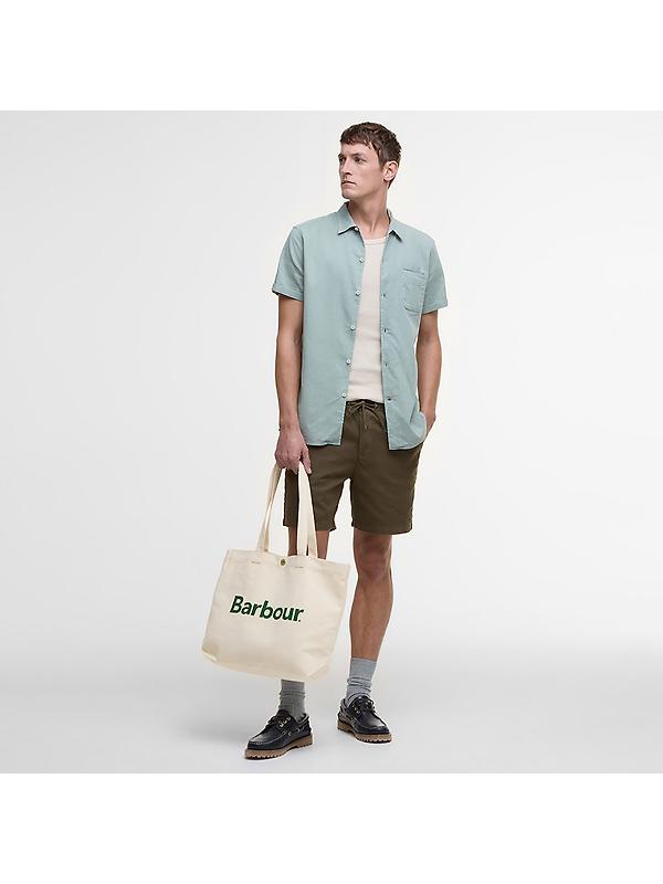 Barbour Logo Tote Bag - Ecru/Barbour Green Image 2